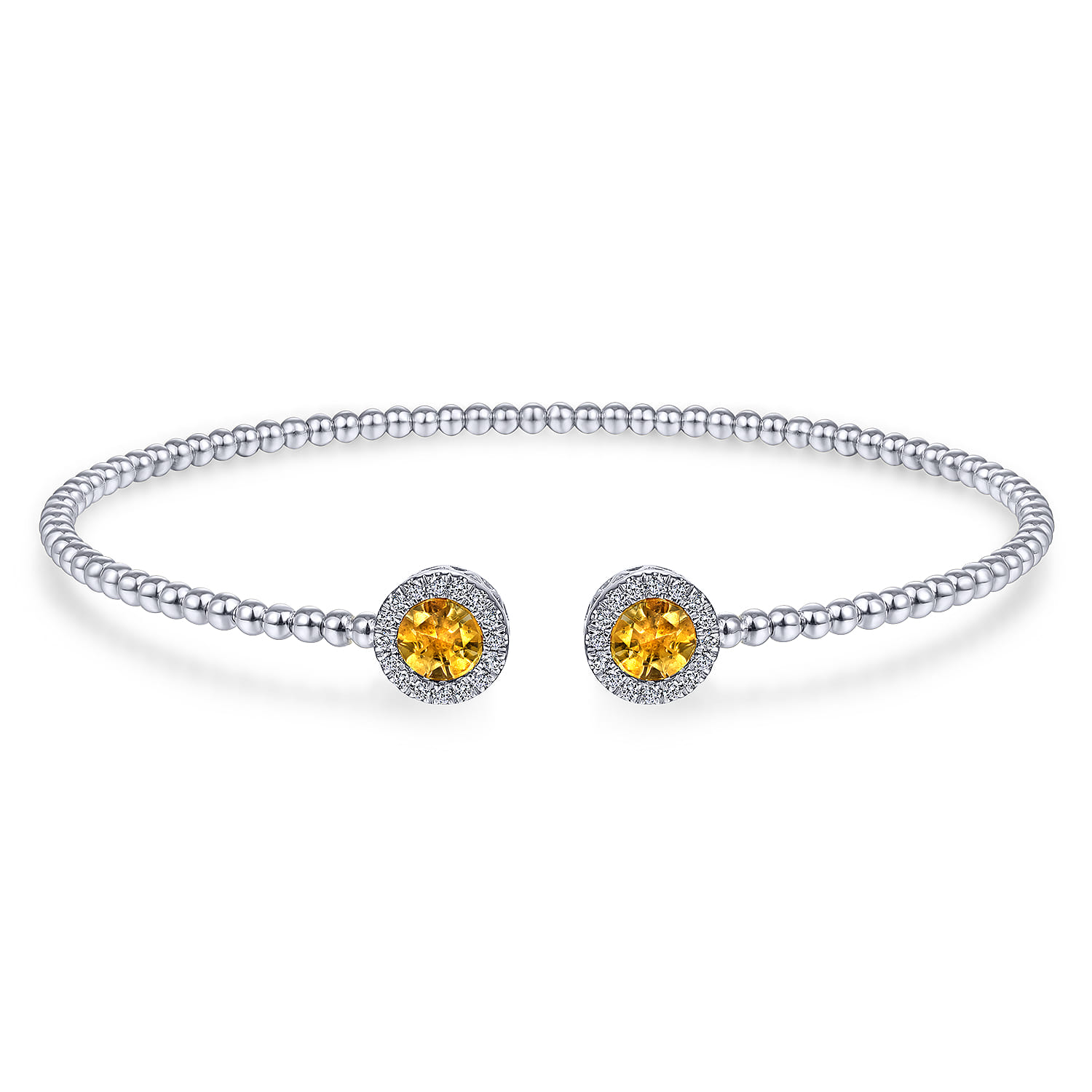 14K White Gold Round Citrine and Diamond Halo Bujukan Bangle - 0.16 ct - Shot 1
