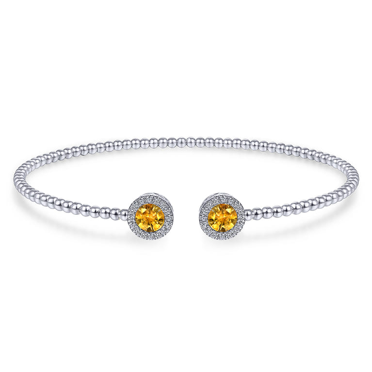 14K White Gold Round Citrine and Diamond Halo Bujukan Bangle - 0.16 ct - Shot 1