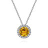 14K White Gold Round Citrine and Diamond Halo Pendant Necklace - 0.06 ct