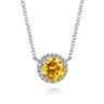 14K White Gold Round Citrine and Diamond Halo Pendant Necklace - 0.07 ct