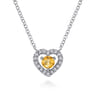 14K White Gold Round Citrine and Diamond Heart Pendant Necklace - 0.09 ct