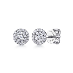 14K White Gold Round Cluster Diamond Stud Earrings