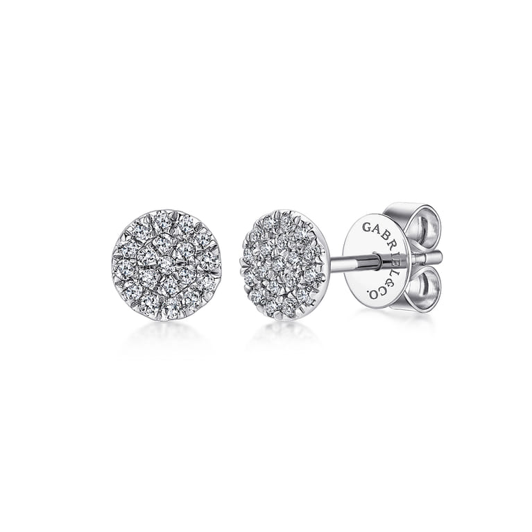 14K White Gold Round Cluster Diamond Stud Earrings - 0.14 ct - Shot 1