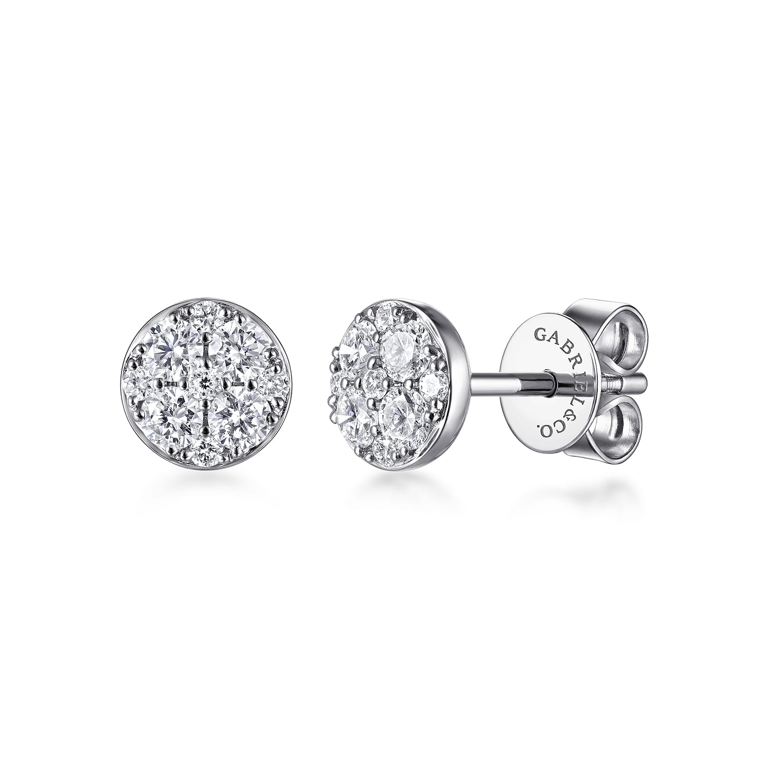 14K White Gold Round Cluster Diamond Stud Earrings - 0.5 ct - Shot 1
