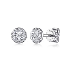 14K White Gold Round Cluster Diamond Stud Earrings