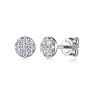 14K White Gold Round Cluster Diamond Stud Earrings