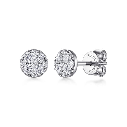 14K White Gold Round Cluster Diamond Stud Earrings