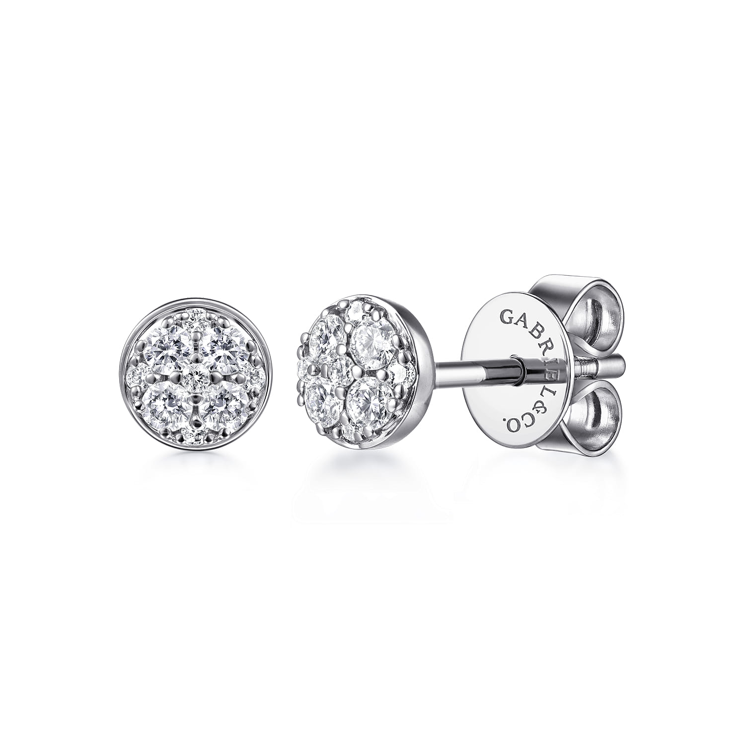 14K White Gold Round Cluster Diamond Stud Earrings - 0.25 ct - Shot 1