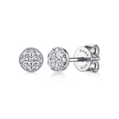 14K White Gold Round Cluster Diamond Stud Earrings