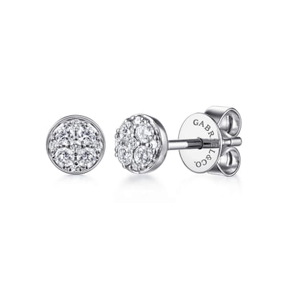 14K White Gold Round Cluster Diamond Stud Earrings