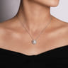 14K White Gold Round Cultured Pearl Swirling Diamond Halo Pendant Necklace - 0.4 ct