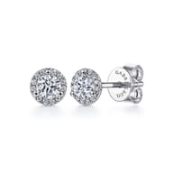 14K White Gold Round Cut Diamond Halo  White Sapphire Stud Earrings 4mm white sapphire center stone