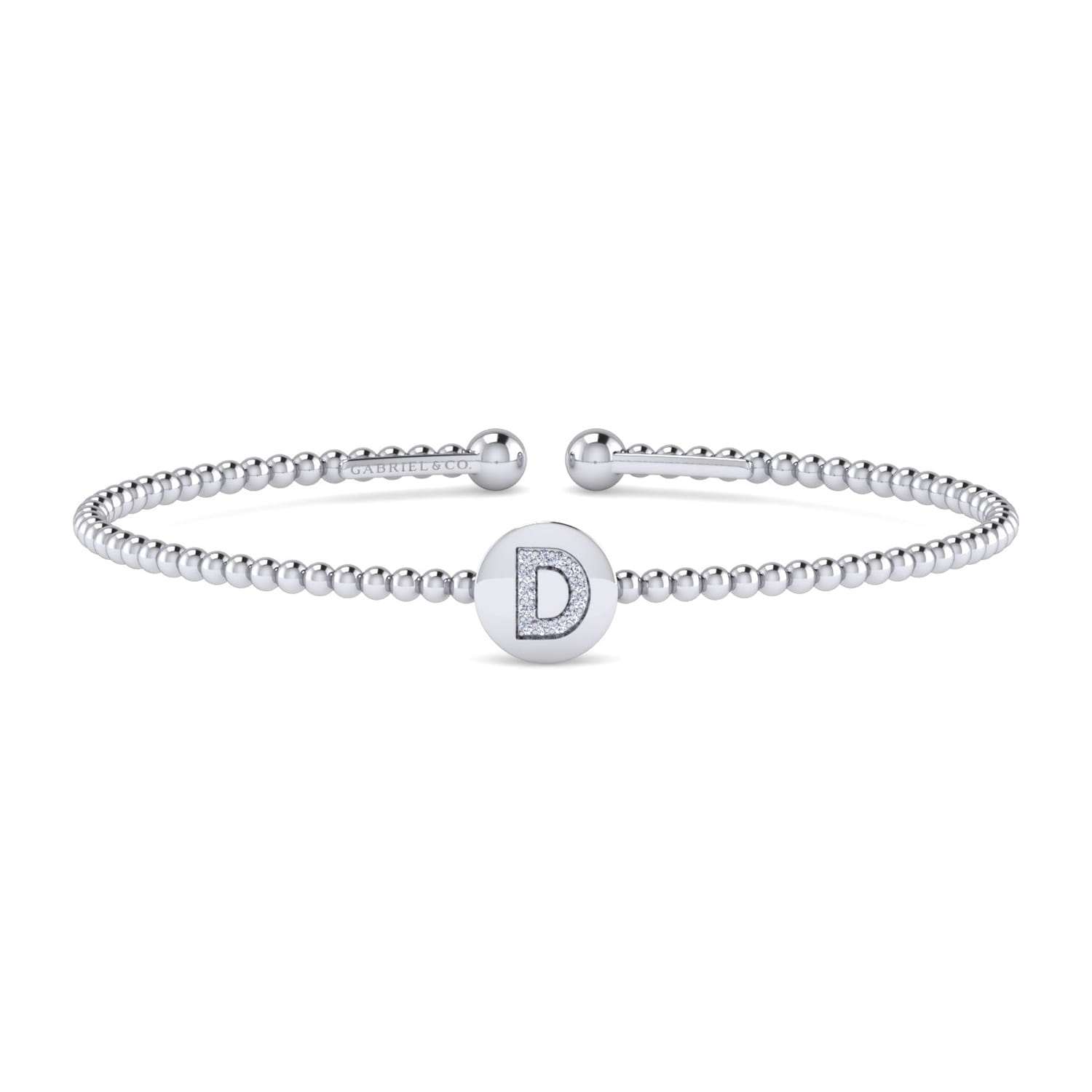 14K White Gold Round D Initial Diamond Bujukan Cuff Bracelet - 0.05 ct - Shot 1