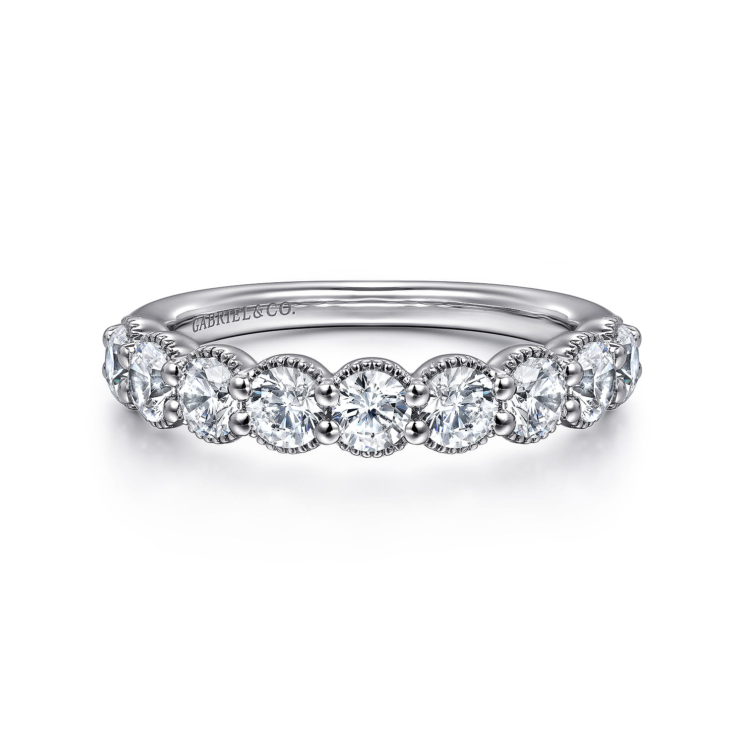 Fancy Wedding Ring in 14k White Gold with Round Natural Diamond at Gabriel & Co. - Shot 1