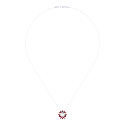14K White Gold Round Diamond Circle Pendant Necklace with Ruby Halo Burst - 0.07 ct - Shot 2