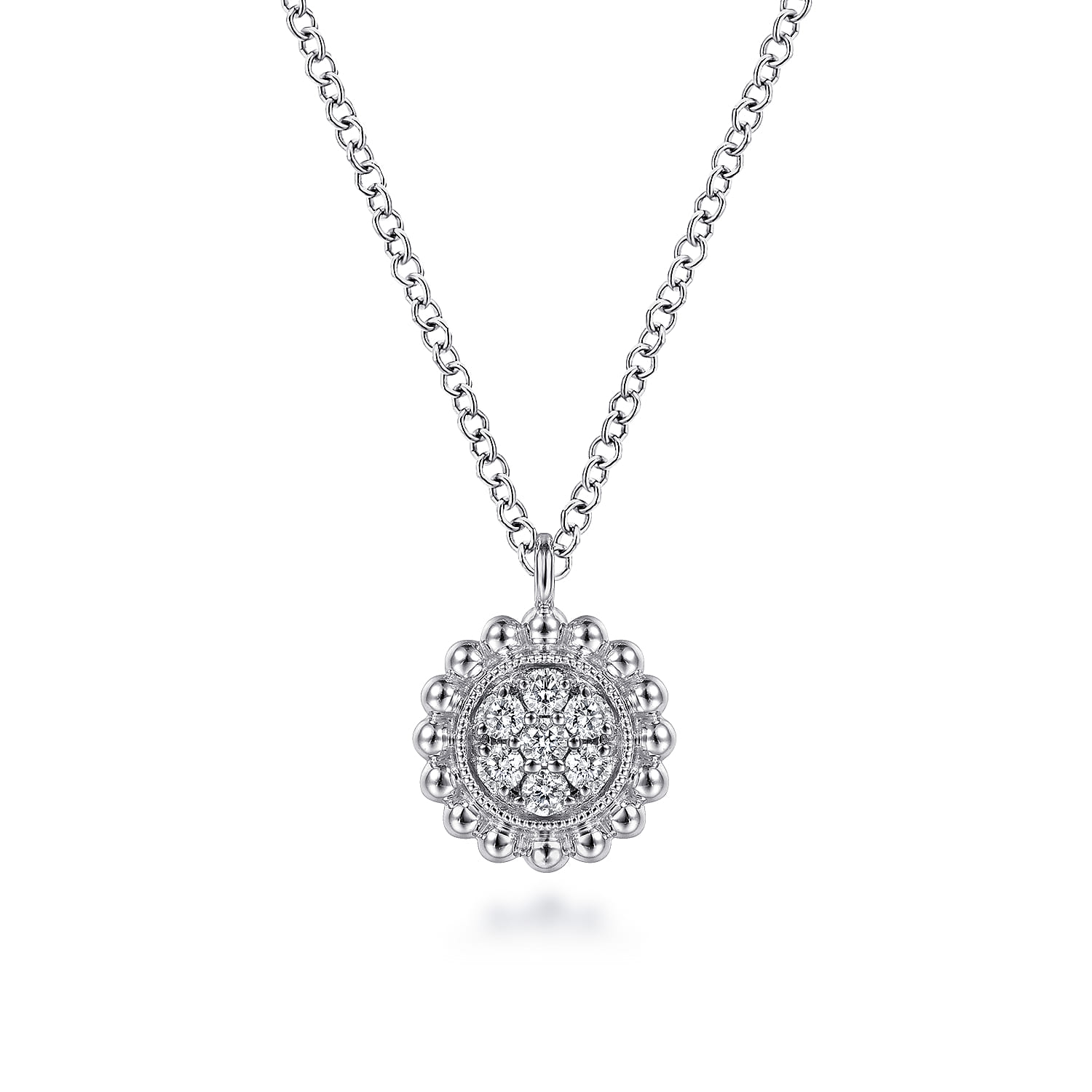 14K White Gold Round Diamond Cluster Pendant Necklace with Bujukan Frame - 0.1 ct - Shot 1