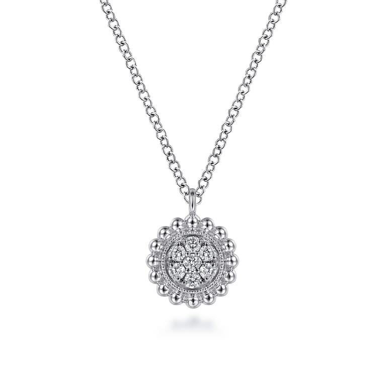 14K White Gold Round Diamond Cluster Pendant Necklace with Bujukan Frame - 0.1 ct - Shot 1