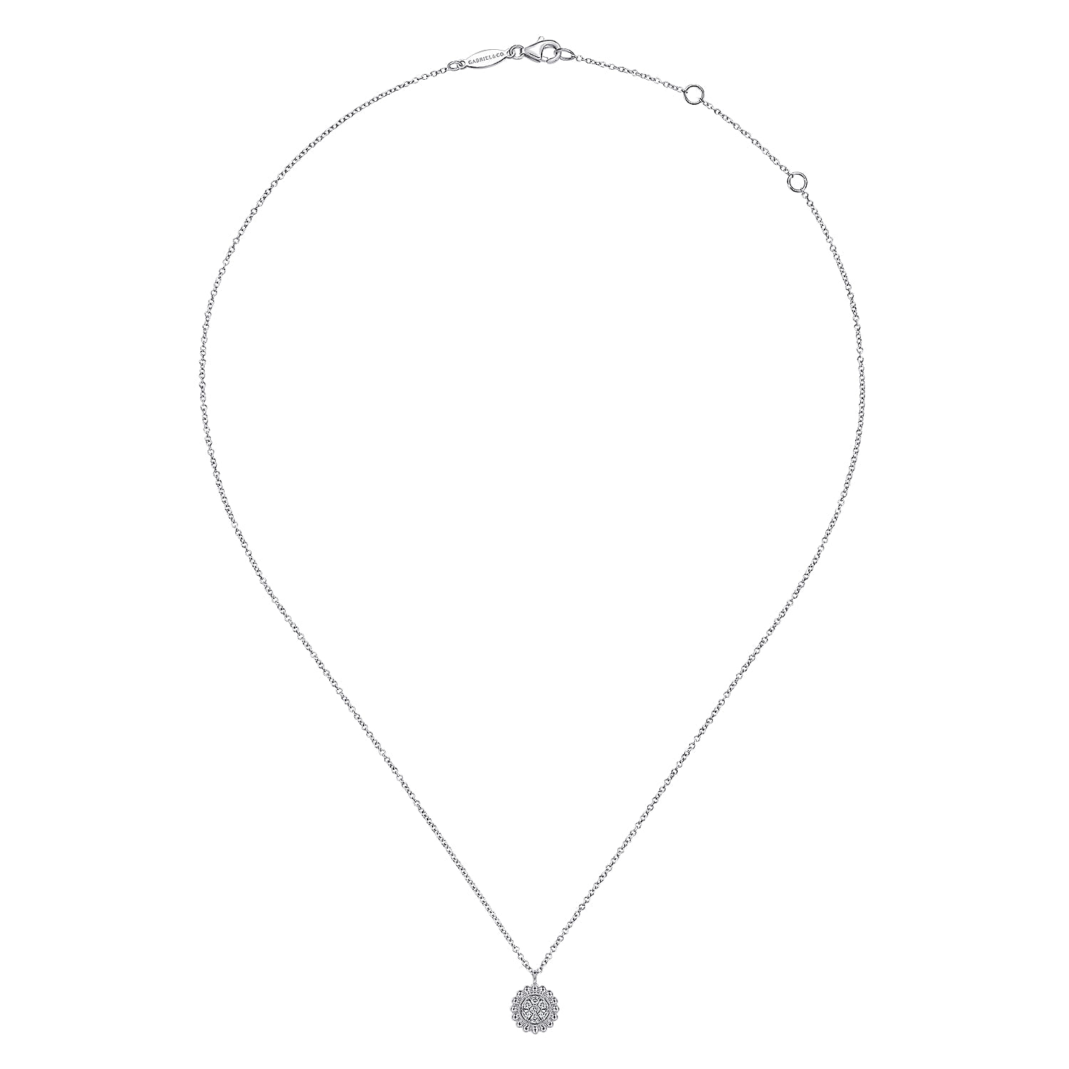 14K White Gold Round Diamond Cluster Pendant Necklace with Bujukan Frame - 0.1 ct - Shot 2