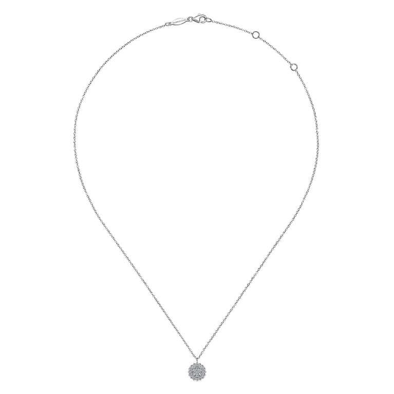 14K White Gold Round Diamond Cluster Pendant Necklace with Bujukan Frame - 0.1 ct - Shot 2