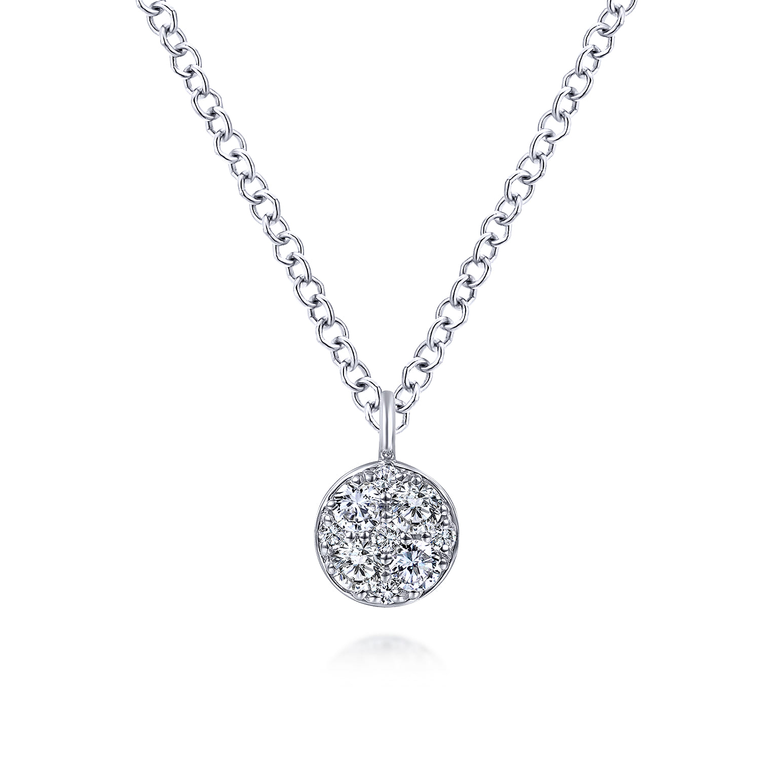 14K White Gold Round Diamond Cluster Pendant Necklace - 0.13 ct - Shot 1