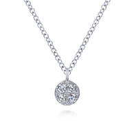 14K White Gold Round Diamond Cluster Pendant Necklace