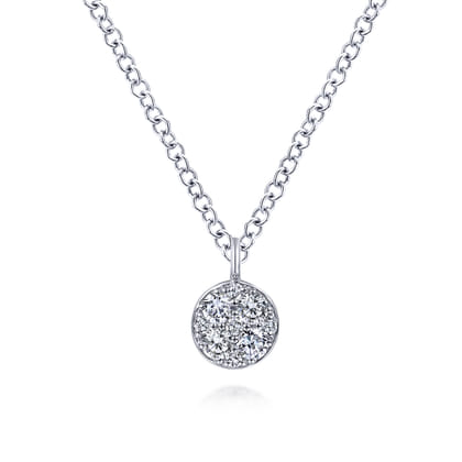 14K White Gold Round Diamond Cluster Pendant Necklace
