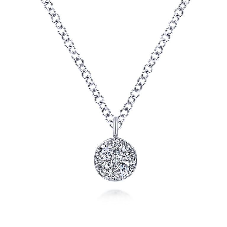 14K White Gold Round Diamond Cluster Pendant Necklace - 0.13 ct - Shot 1