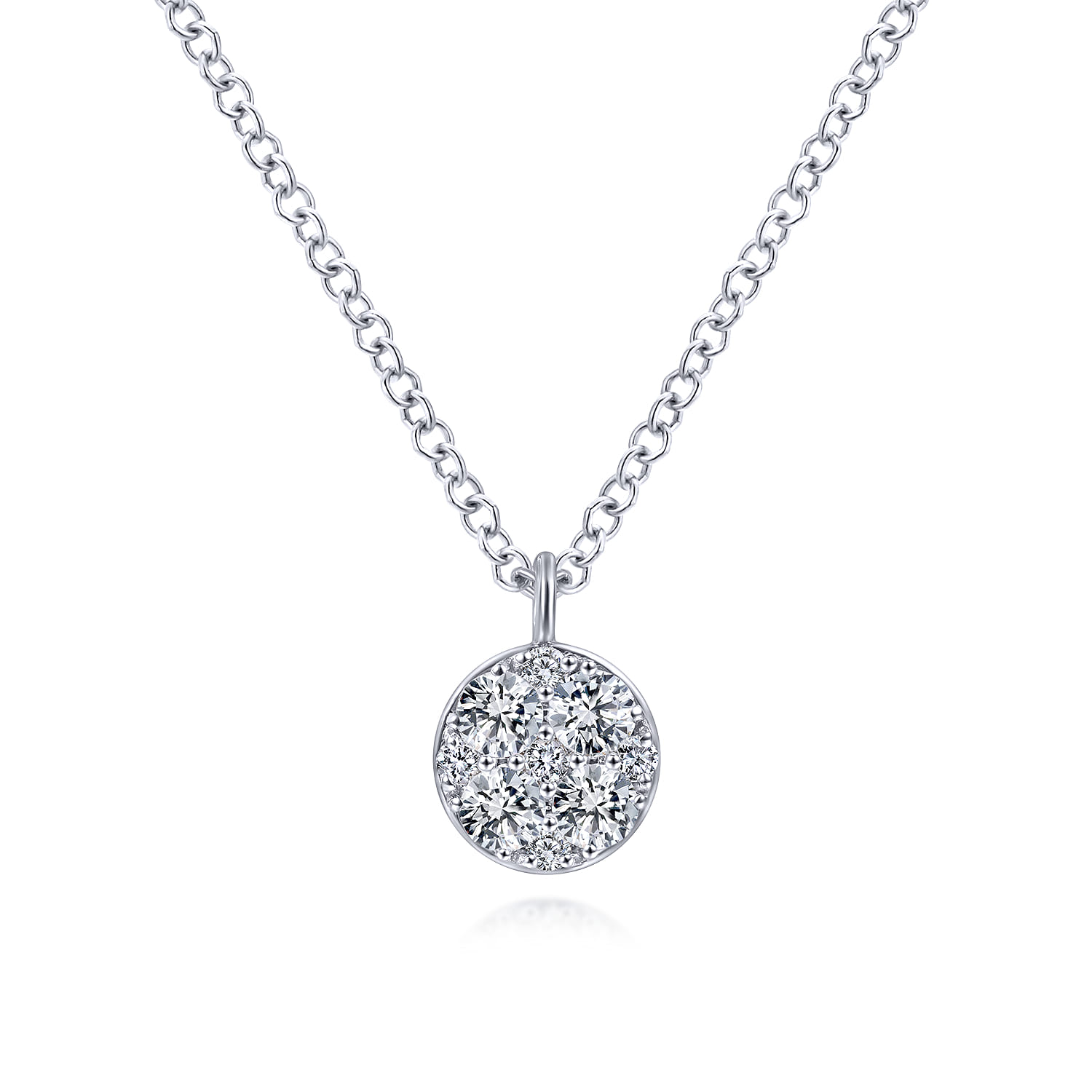 14K White Gold Round Diamond Cluster Pendant Necklace - 0.24 ct - Shot 1