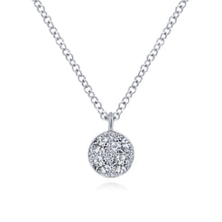 14K White Gold Round Diamond Cluster Pendant Necklace