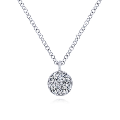 14K White Gold Round Diamond Cluster Pendant Necklace