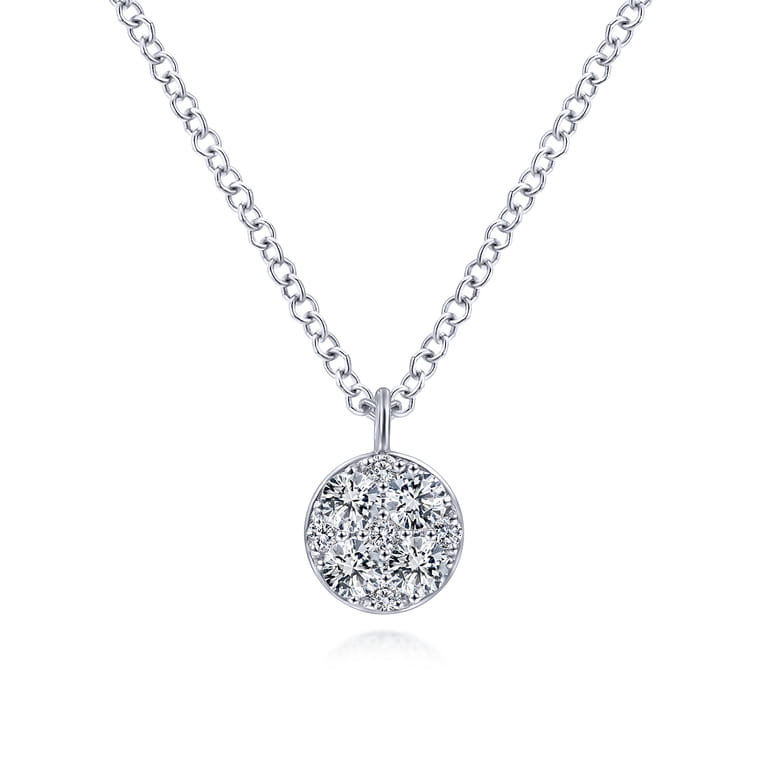 14K White Gold Round Diamond Cluster Pendant Necklace - 0.24 ct - Shot 1