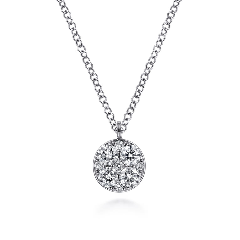 14K White Gold Round Diamond Cluster Pendant Necklace - 0.35 ct - Shot 1