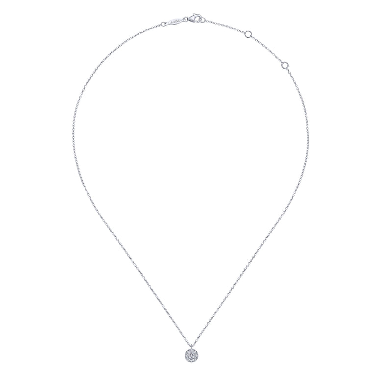 14K White Gold Round Diamond Cluster Pendant Necklace - 0.35 ct - Shot 2
