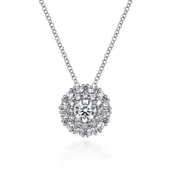 14K White Gold Round Diamond Cluster Pendant Necklace