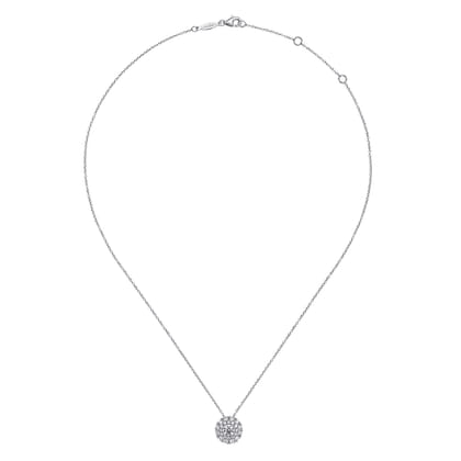 14K White Gold Round Diamond Cluster Pendant Necklace