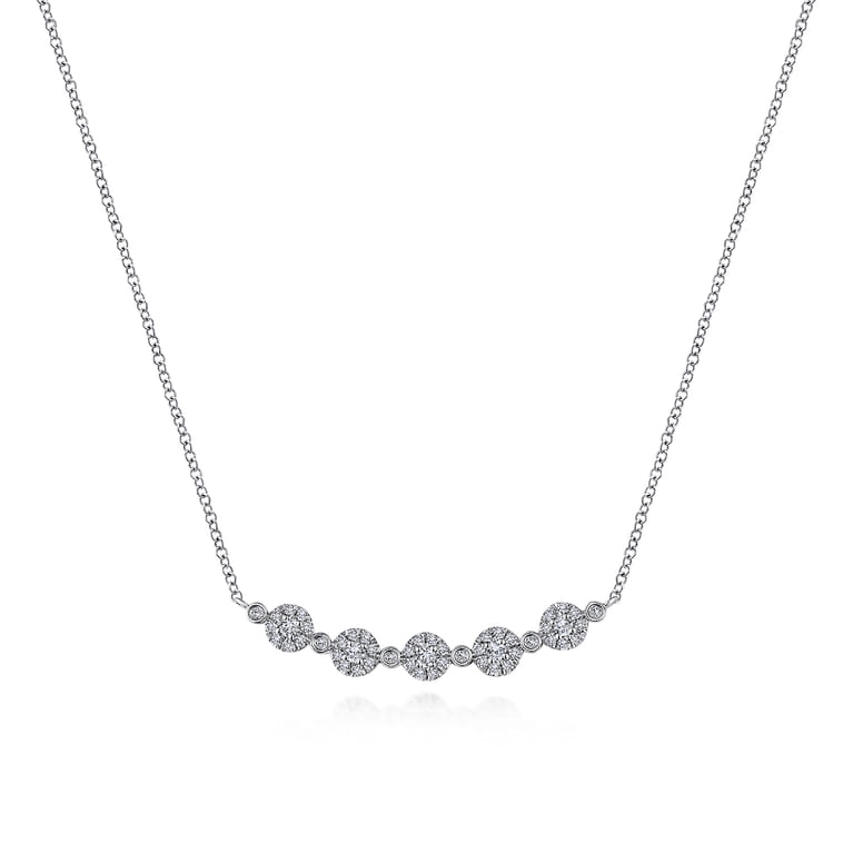 14K White Gold Round Diamond Cluster Station Curved Bar Necklace - 0.32 ct - Shot 1