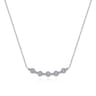 14K White Gold Round Diamond Cluster Station Curved Bar Necklace - 0.32 ct