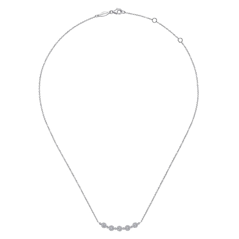 14K White Gold Round Diamond Cluster Station Curved Bar Necklace - 0.32 ct - Shot 2
