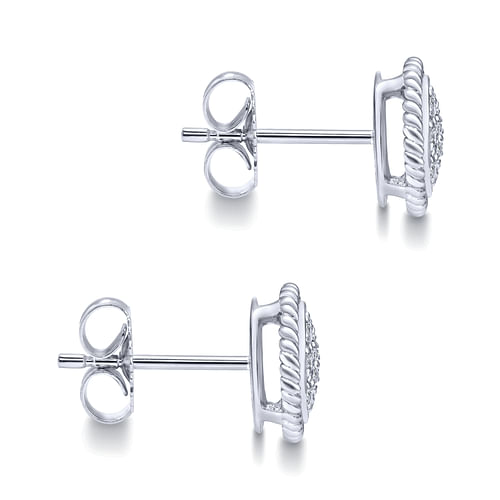 14K White Gold Round Diamond Cluster Stud Earrings with Twisted Rope Frame - 0.21 ct - Shot 3