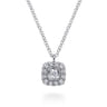 14K White Gold Round Diamond Cushion Halo Pendant Necklace - 0.25 ct