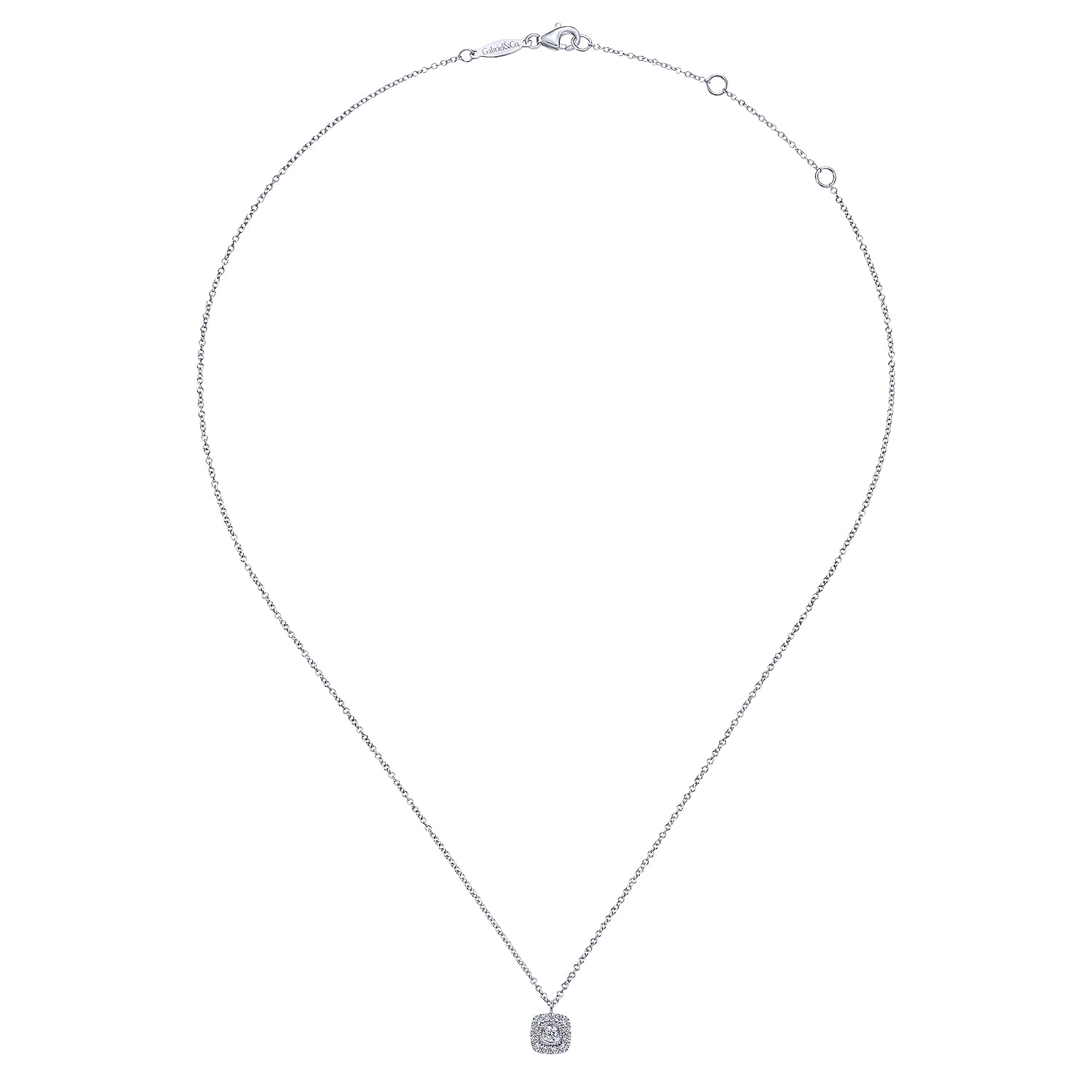 14K White Gold Round Diamond Cushion Halo Pendant Necklace - 0.25 ct - Shot 2