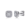 14K White Gold Round Diamond Cushion Halo Stud Earrings - 0.6 ct