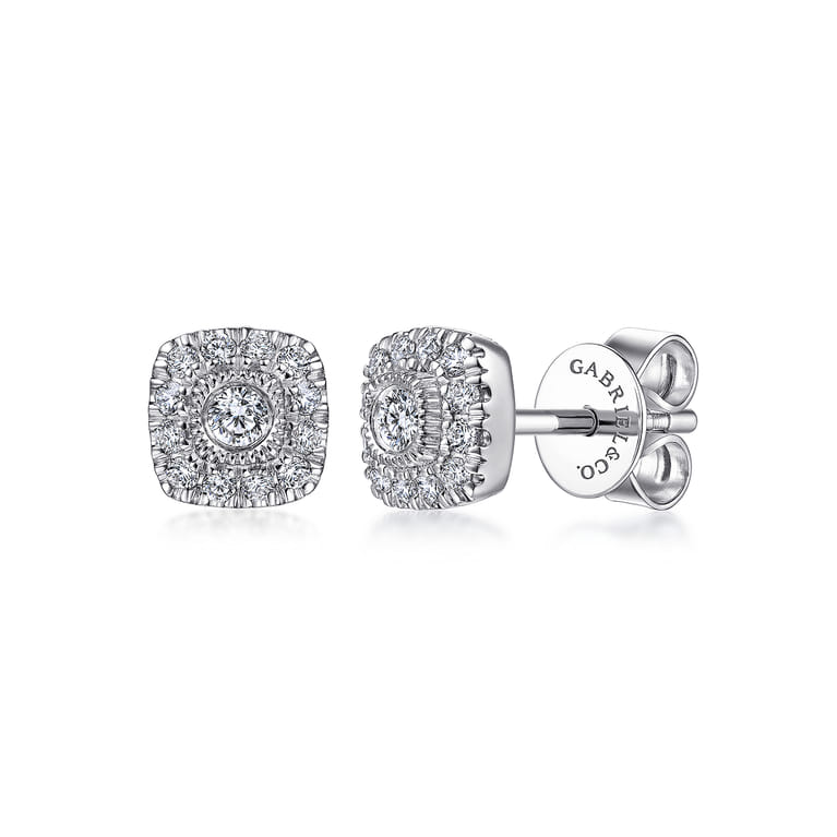14K White Gold Round Diamond Cushion Halo Stud Earrings - 0.25 ct - Shot 1