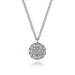 14K White Gold Round Diamond Disc Pendant Necklace