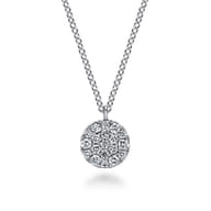 14K White Gold Round Diamond Disc Pendant Necklace