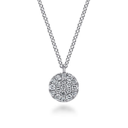 14K White Gold Round Diamond Disc Pendant Necklace