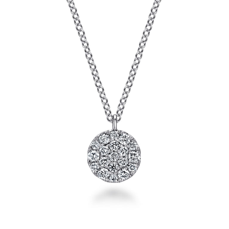14K White Gold Round Diamond Disc Pendant Necklace - 0.25 ct - Shot 1