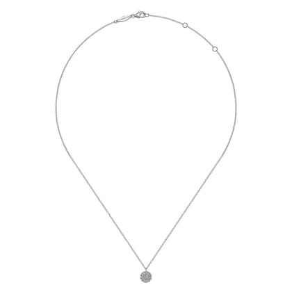 14K White Gold Round Diamond Disc Pendant Necklace