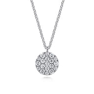 14K White Gold Round Diamond Disc Pendant Necklace