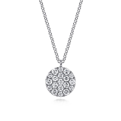 14K White Gold Round Diamond Disc Pendant Necklace